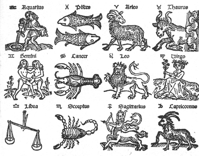 Les signes du zodiaque, gravure sur bois du 16ème siècle